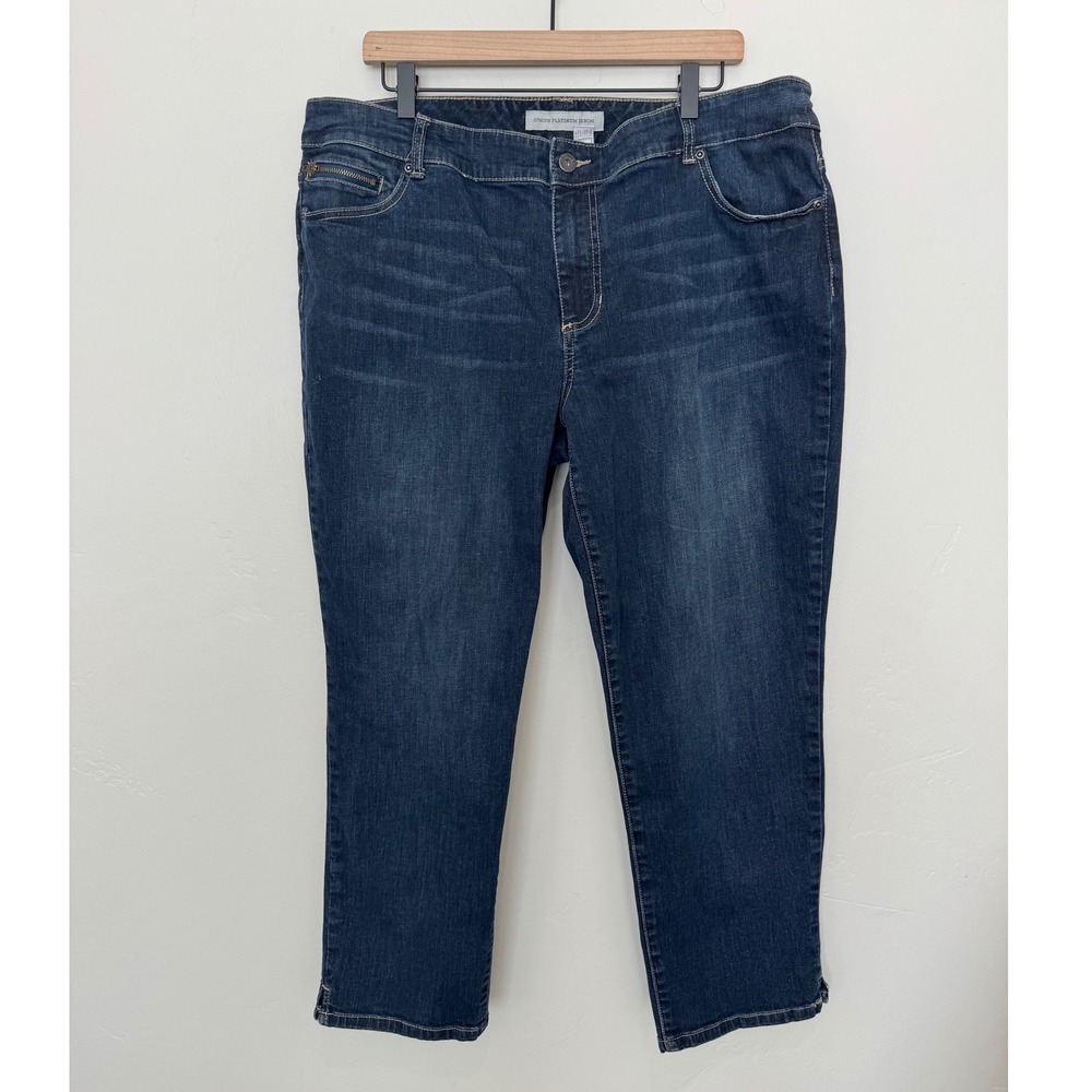Chicos Platinum Denim Dark Wash Cropped Jeans 18 Size 3.5 Stretch